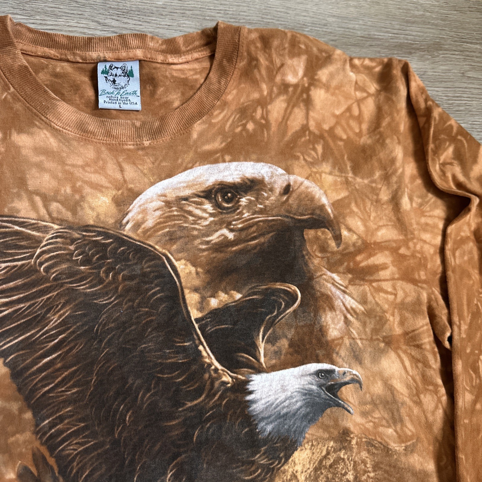 Vintage 90s Y2K Bald Eagle Tie Dye Long Sleeve Shawnee State Park Ohio Nature