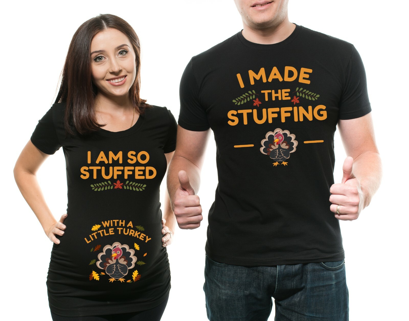 Pregnancy Couple T-Shirts Funny Thanksgiving Day Turkey Maternity Matching Shirt