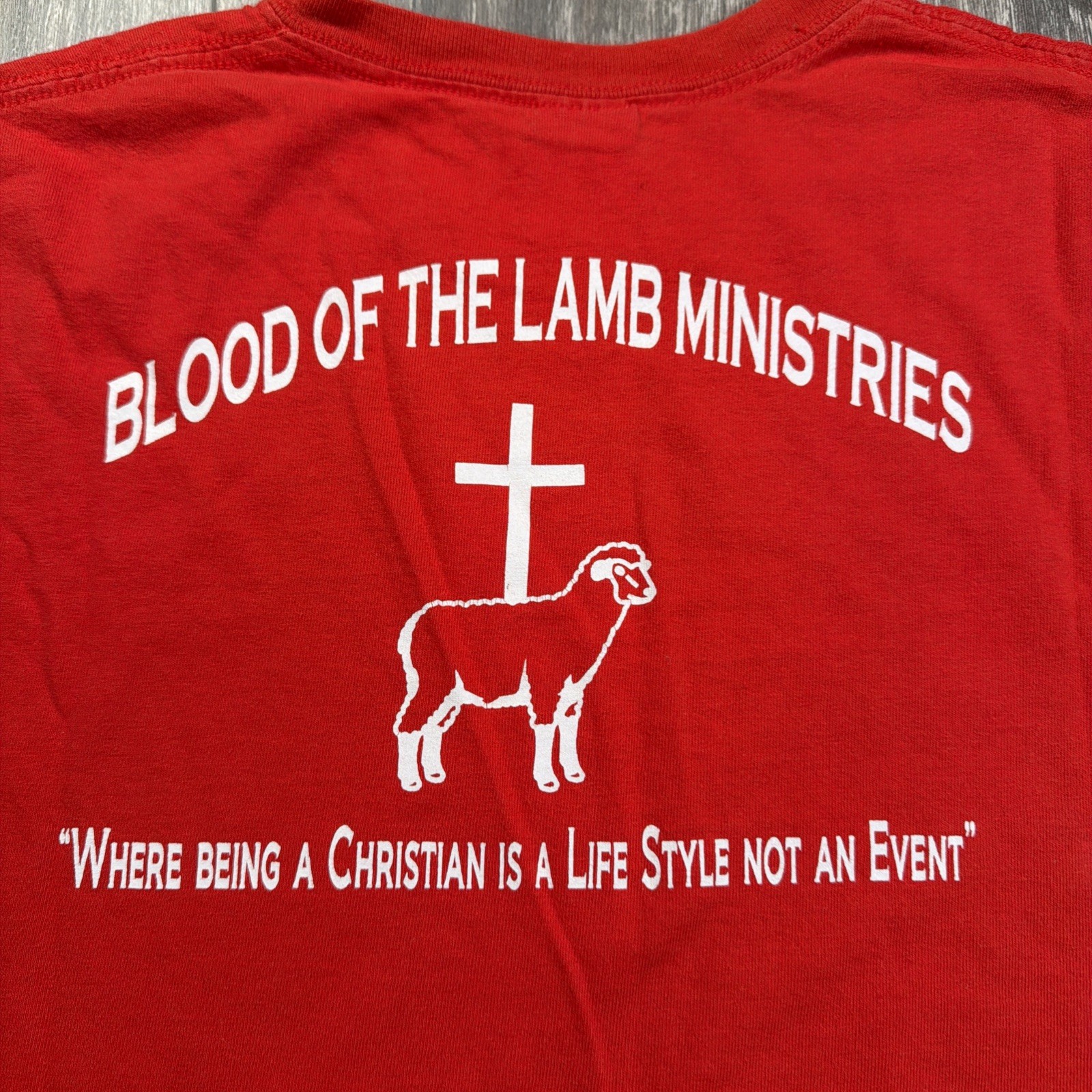 Vintage Blood Of The Lamb Ministries Jesus T-Shirt Size 2XL Red Christian Y2K