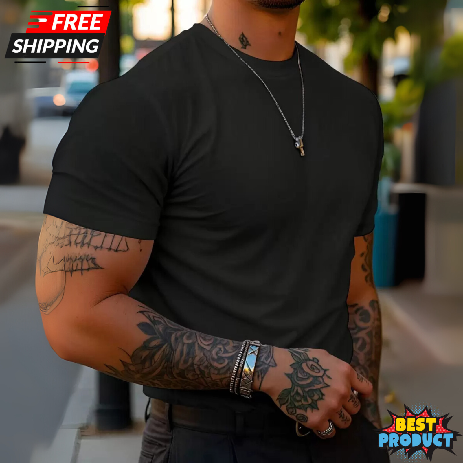 T-Shirt Round Neck Short Sleeve Solid Color Simple & Fashionable Men&rsquo;s T-Shirt