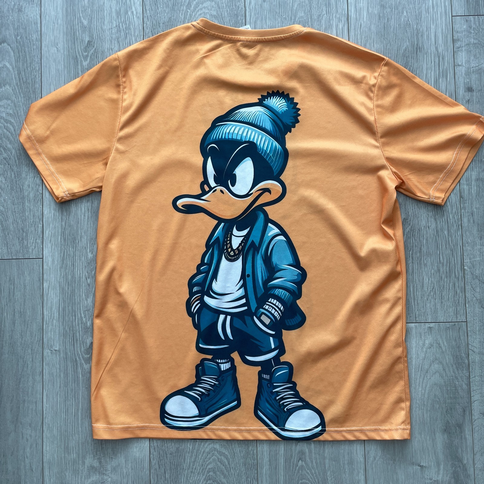 Duck T Shirt Mens XL Orange Cartoon Character Graphic Streetwear Tee Crew Neck