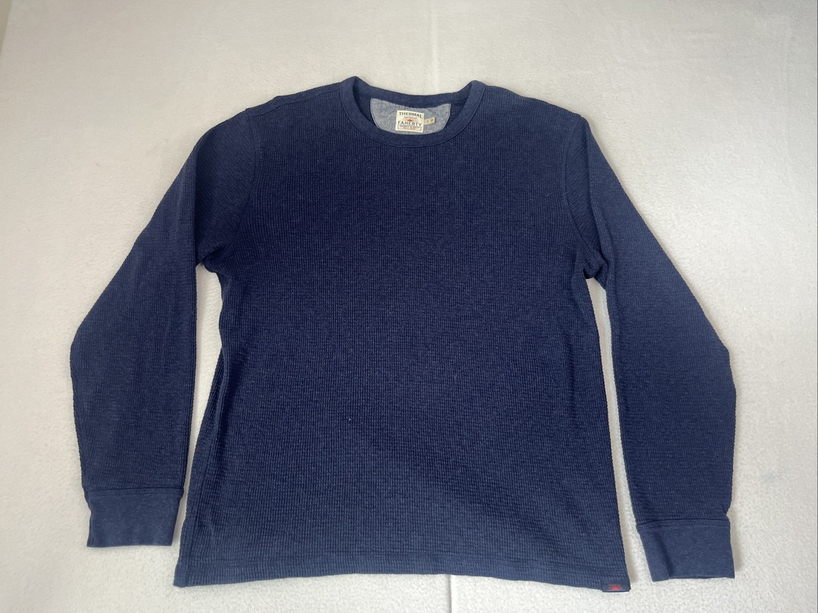 FAHERTY Surplus Waffle Crew Deep Sea Heather Blue Mens Size Lg L Large