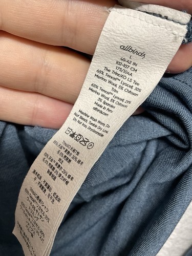 NWOT Allbirds Blue Sea CrewNeck Long Slv T-Shirts Men L Peru Tencel/Wool/Spandex