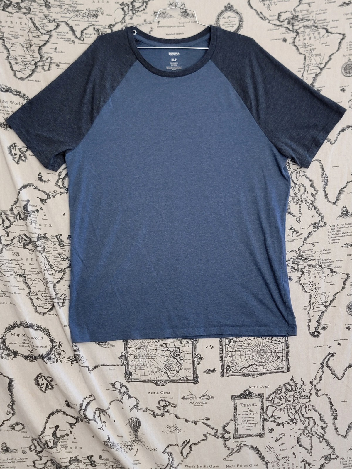 Sonoma Men&rsquo;s XLT Raglan T-Shirt Short Sleeve Crew Neck Two-Tone Blue