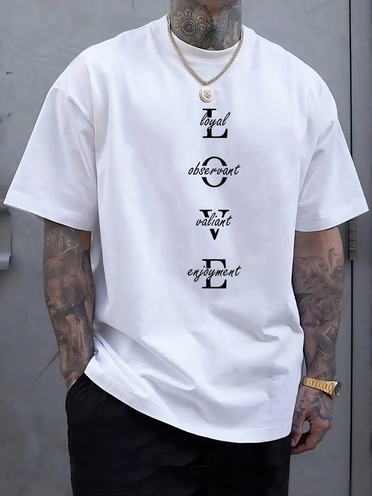 LOVE Print Plus Size Men&rsquo;s Short Sleeve T-Shirt, Trendy Versatile Breathable Tee