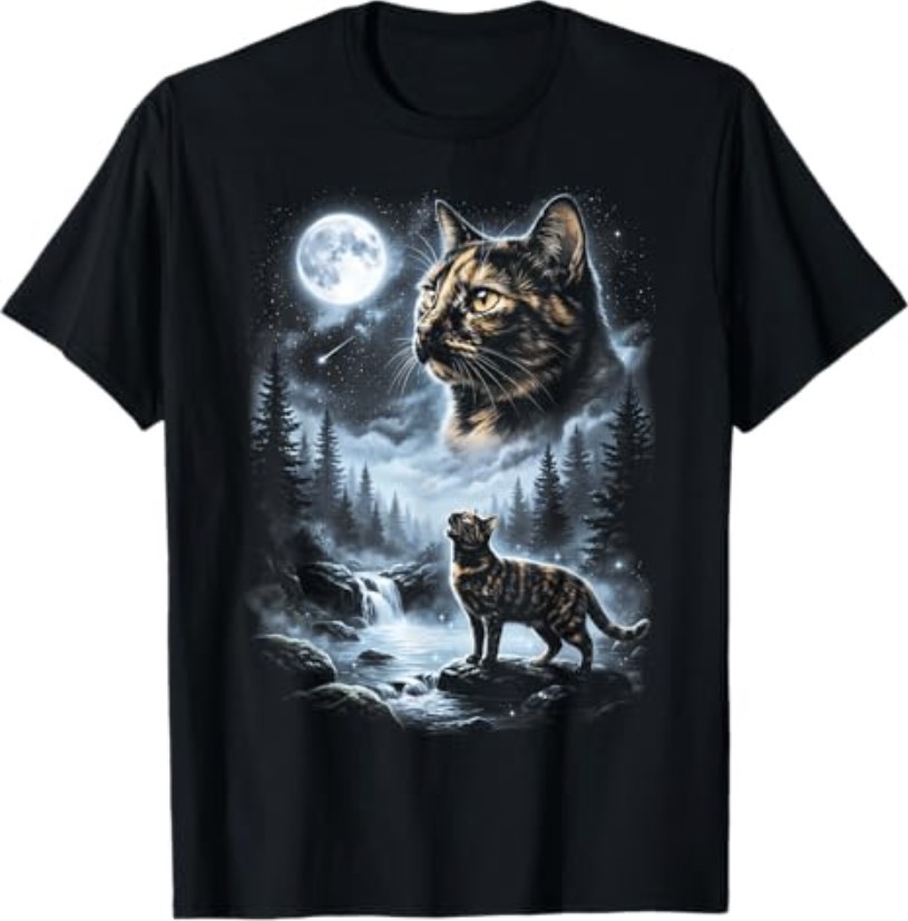 Tortoiseshell Cat Howling at Moon 90&rsquo;s Retro T-Shirt