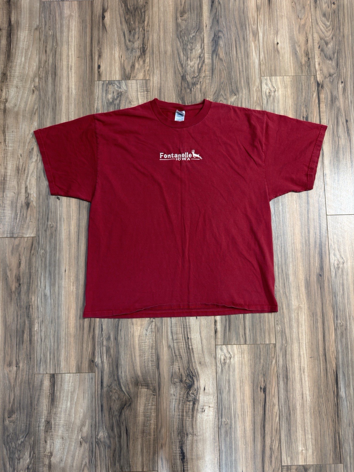 Vintage Y2K 2000s Fontanelle Iowa Deer Buck Hunting Embroidered Red Shirt 2XL