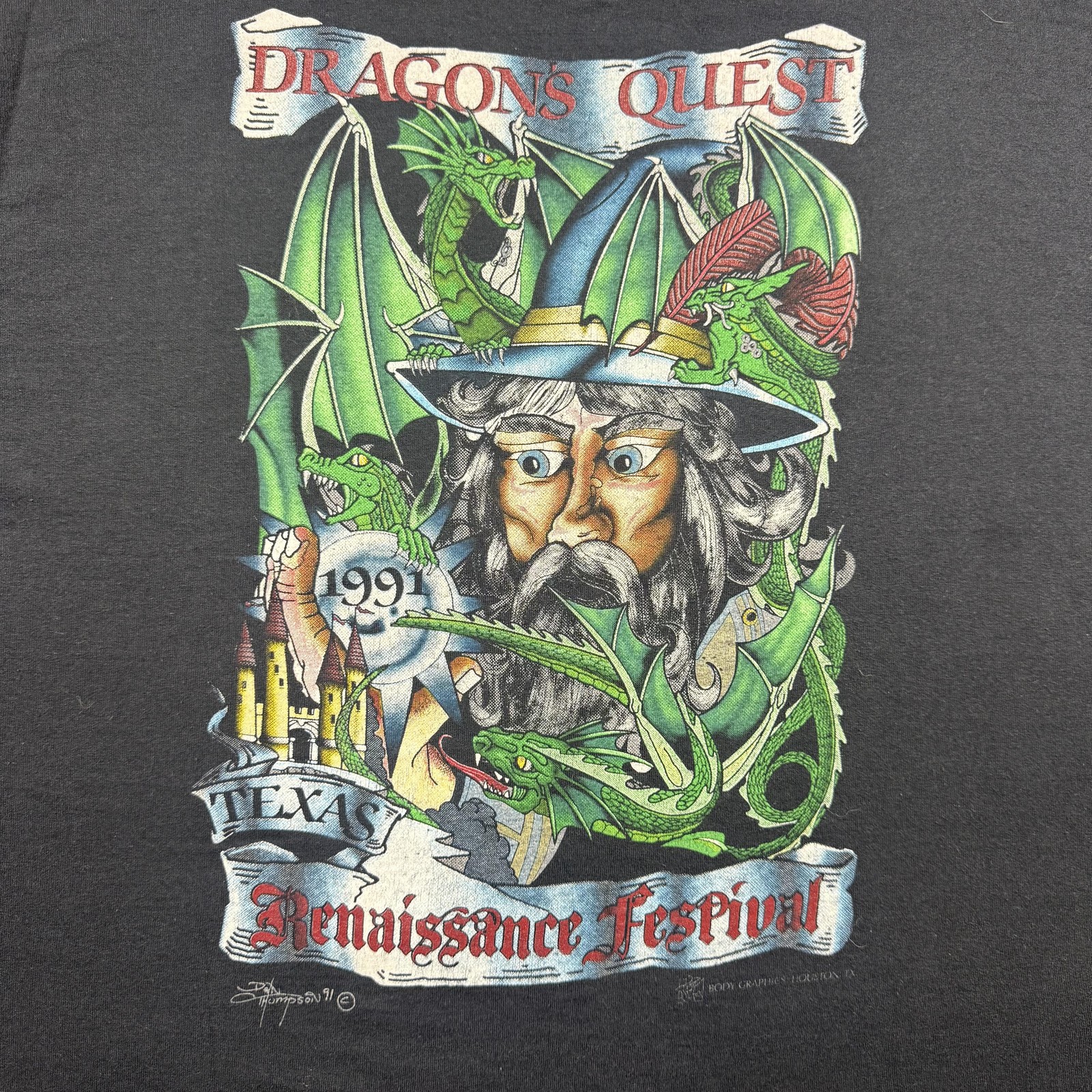 Vintage Dragons Quest Shirt Mens 2XL Black Texas Ren Fest Screen Stars Best 90s