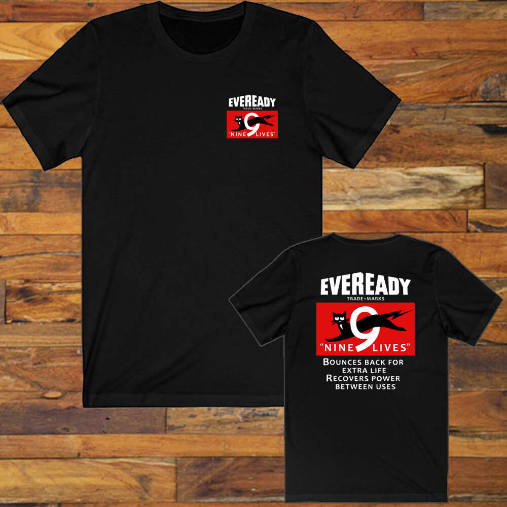 Eveready Retro Battery Black Cat Nine Lives Men&rsquo;s Black T-Shirt Size S-5XL