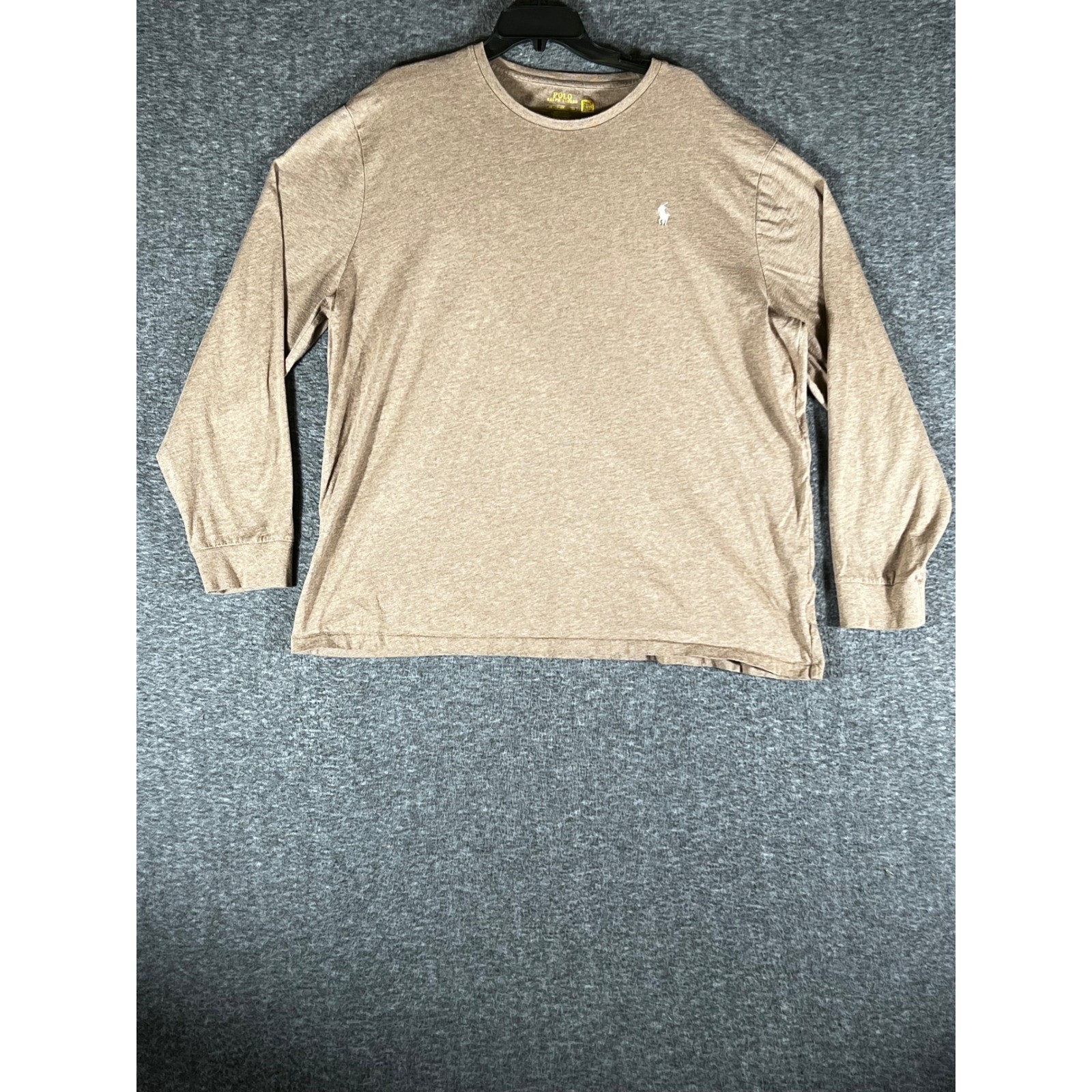 Polo Ralph Lauren Mens XXL Long Sleeve T-Shirt Heather Tan Brown Pony Logo Tee