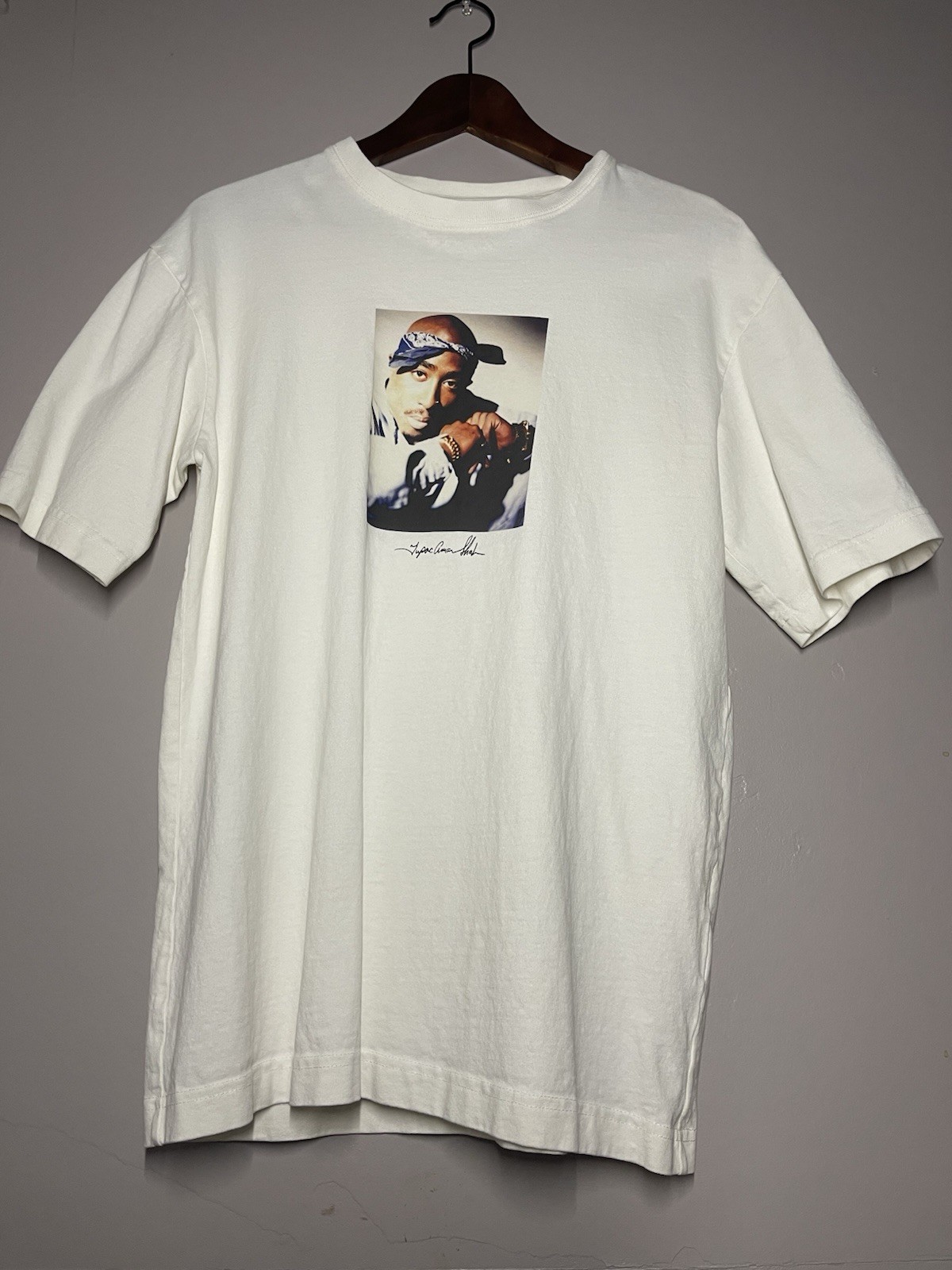 H&M Tupac Shakur Graphic Print Tee White Loose Fit Crew Neck Short Sleeve XS