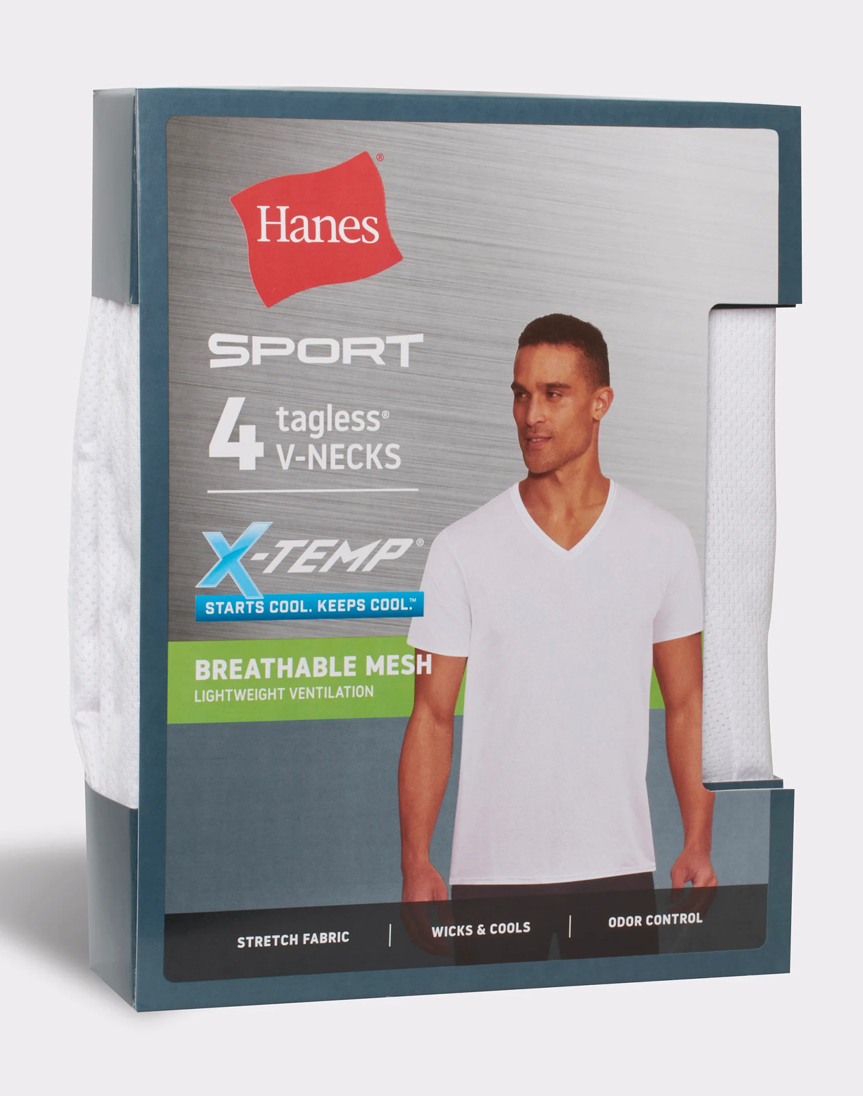 Hanes V-Neck Undershirt 4-Pack T-Shirt Short Sleeve Ultimate Men&rsquo;s X-Temp Mesh