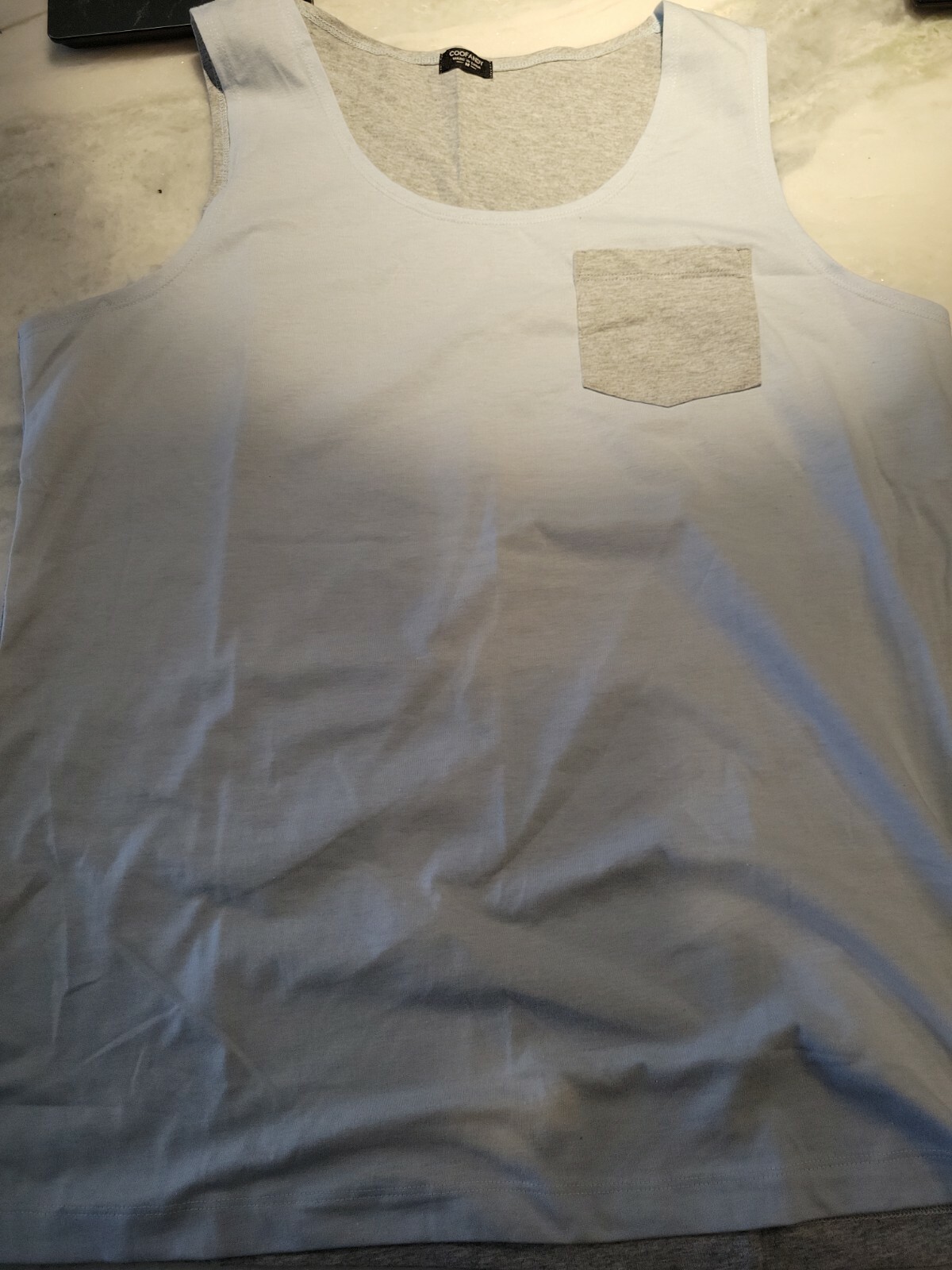 Coofandy Shirt Size M Mens Sleeveless Workout Gray/Blue Gym Running T Shirt