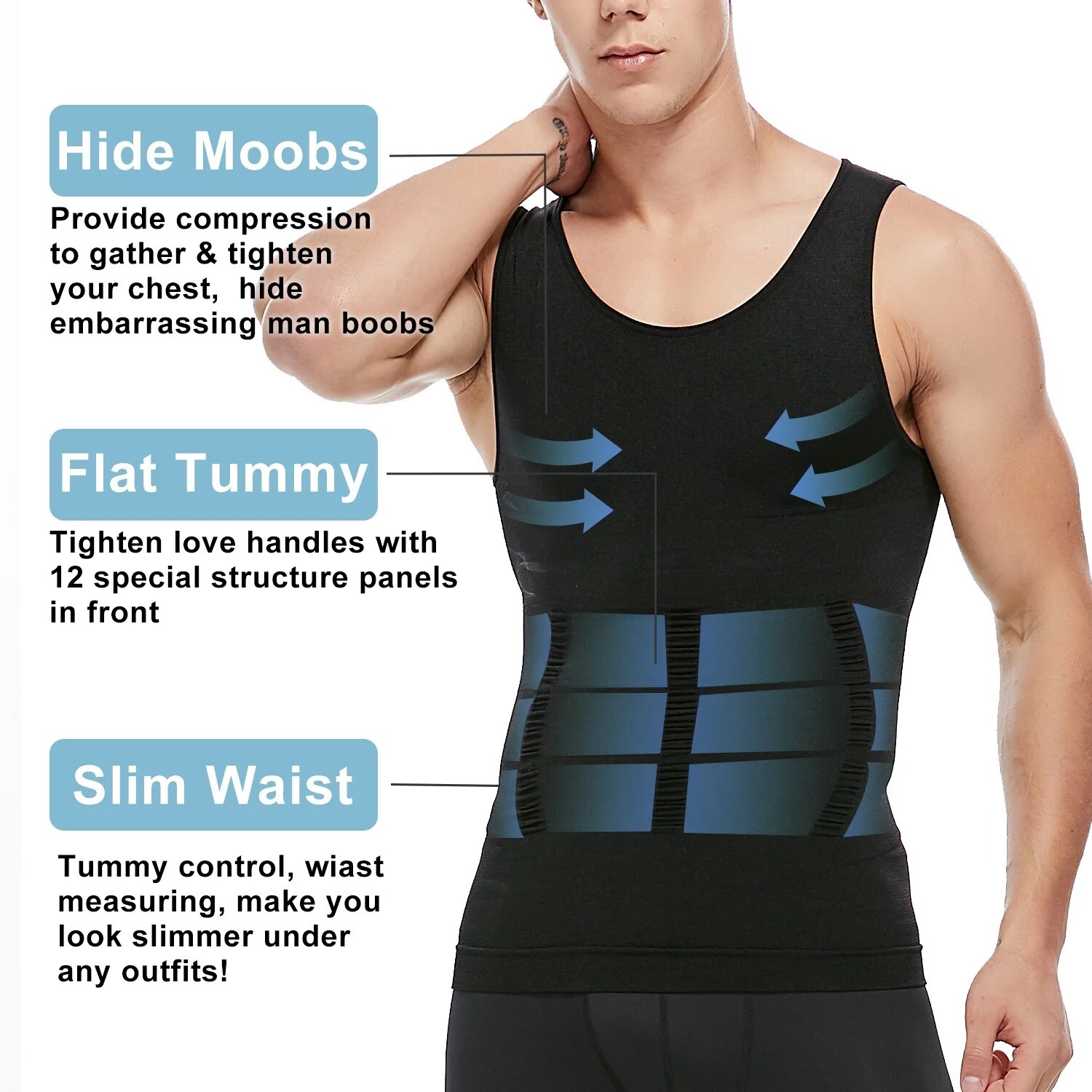 3 Pack Men&rsquo;s Compression Shirt Slimming Body Shaper Vest Tummy Control Shapewear