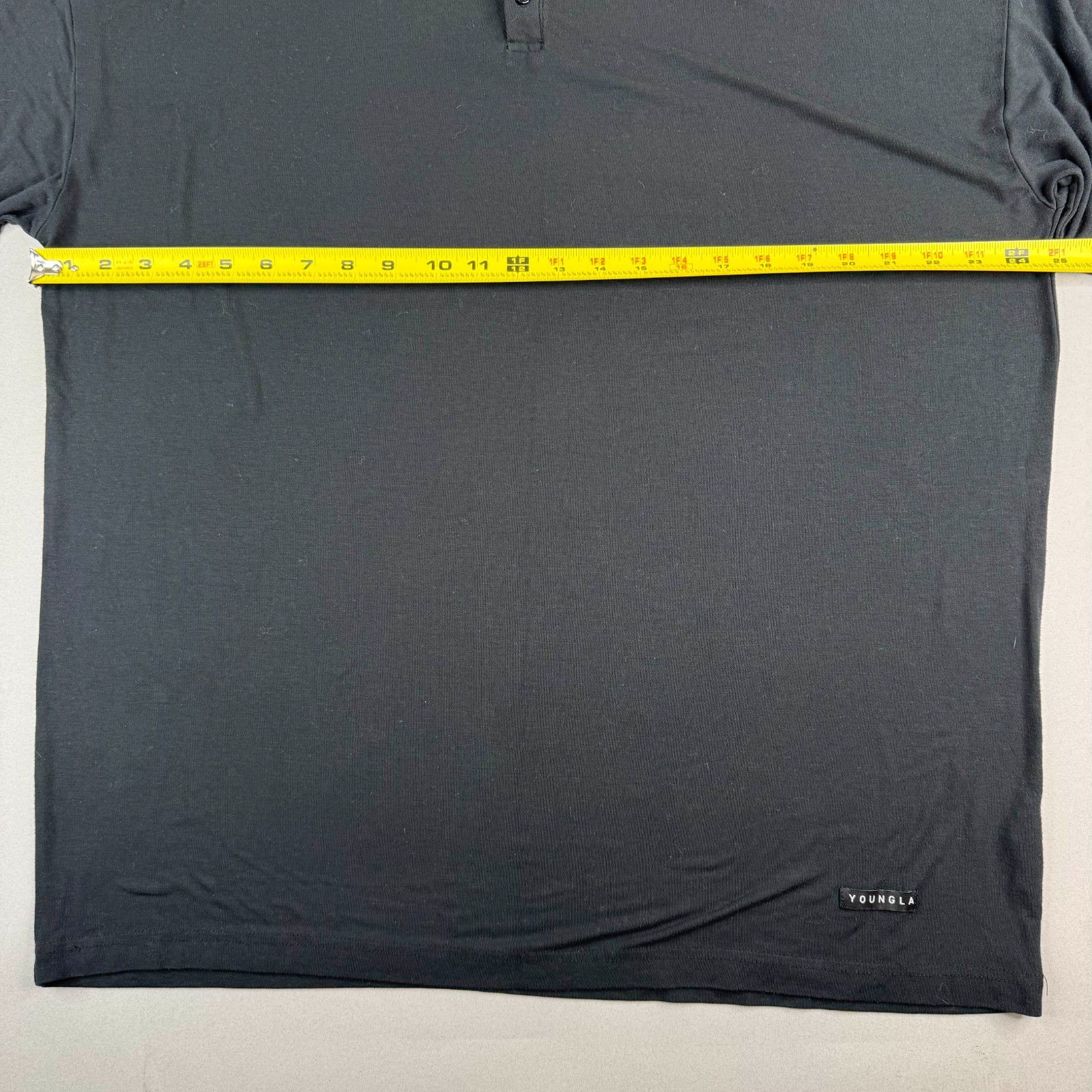 YoungLA Mens Large Dark Gray Modal Polyester Spandex Oversized Henley T-Shirt