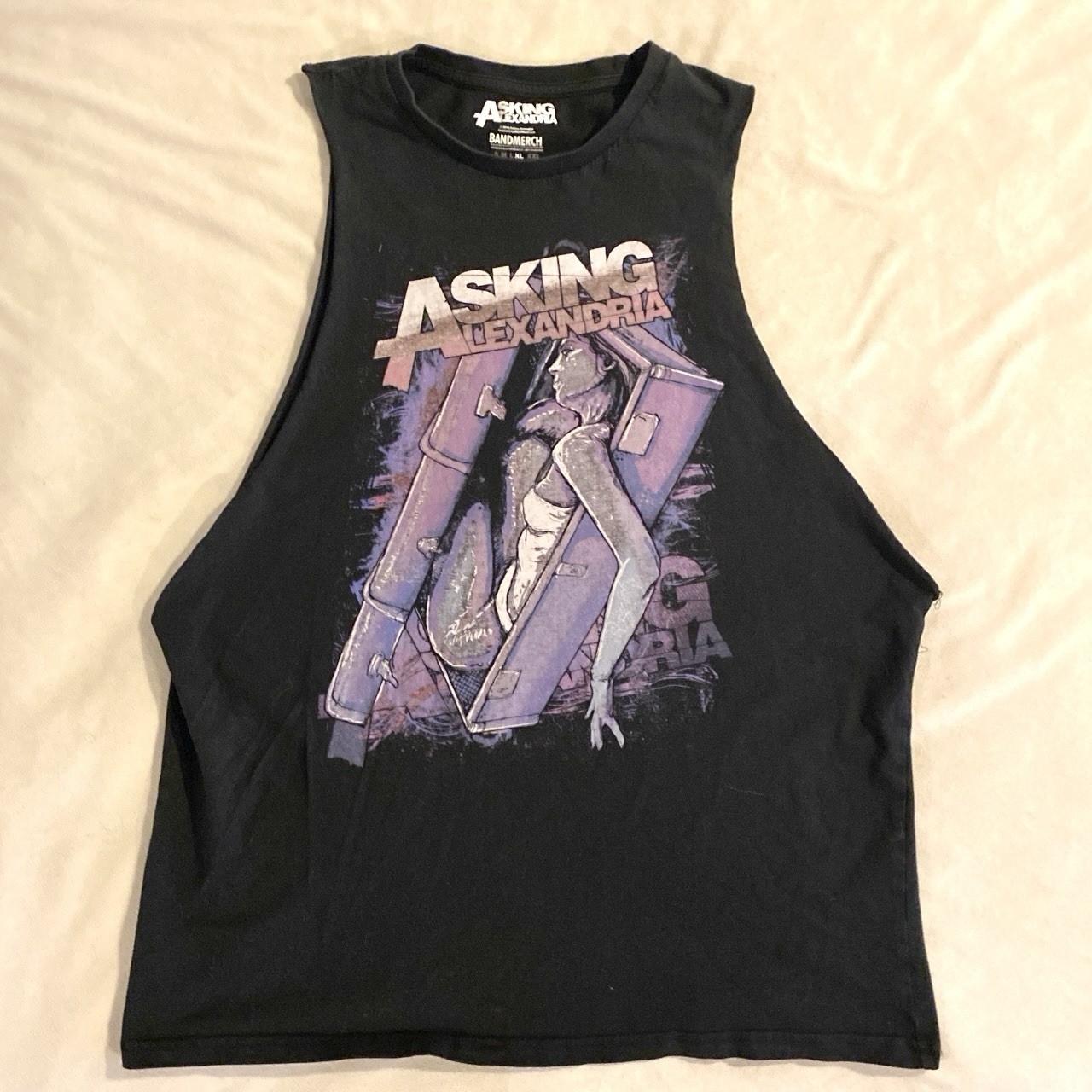 Asking Alexandria Coffin Girl Bandmerch Black Sleeveless Graphic Logo T-Shirt XL