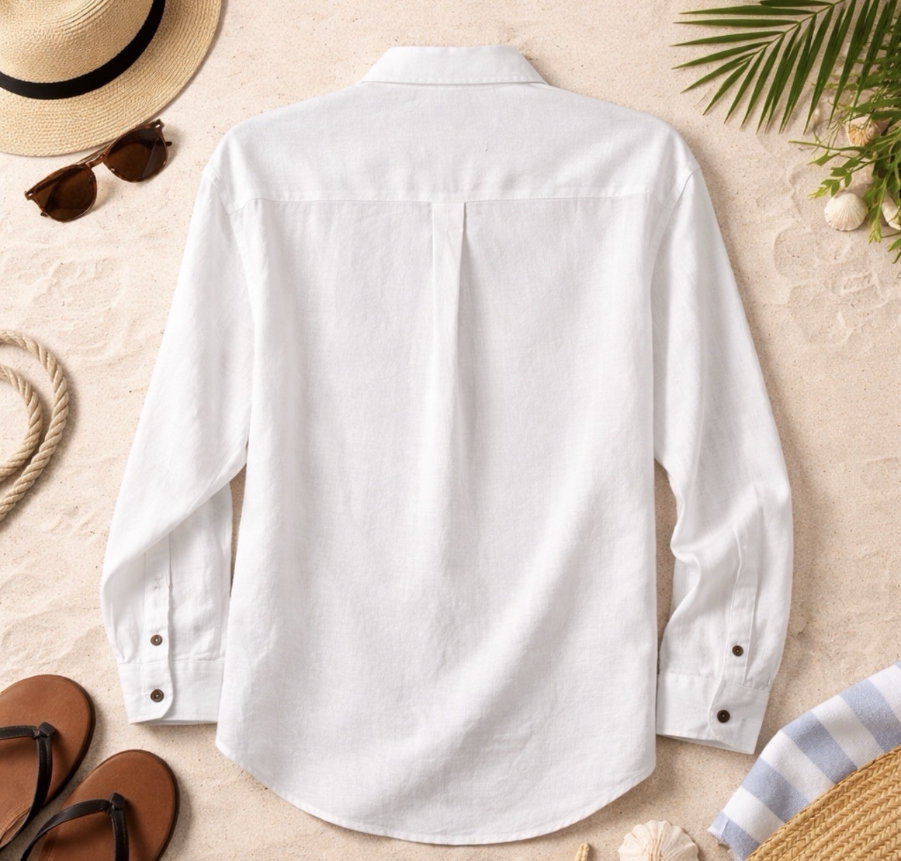 Lancia Genuine Sport Long Sleeve Button Down Linen Blend Shirt Off White Medium