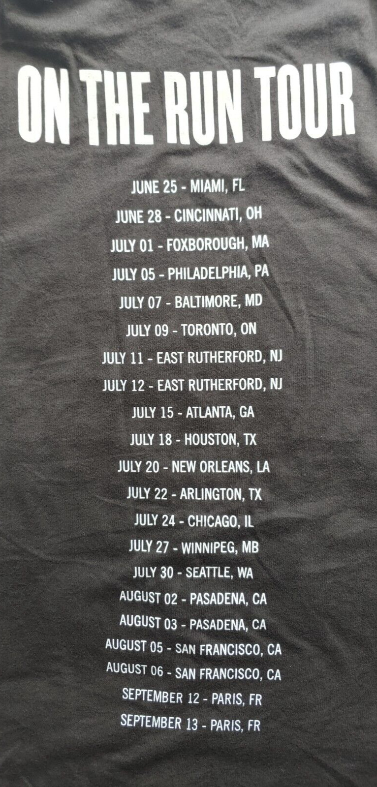 Jay Z + Beyoncé On The Run Concert Tour 2014 Tank Top T-Shirt – Size Large / L