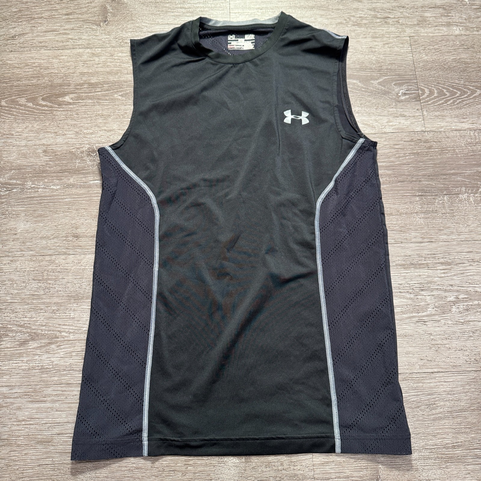 Under Armour Shirt Mens Small Black Tank Top Fitted Logo Workout Performance