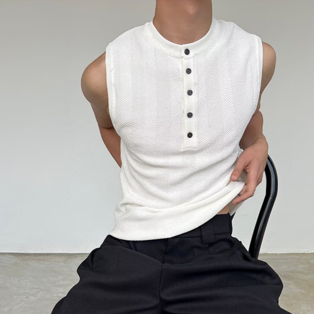 Men&rsquo;s Ribbed Vest Sleeveless For Henry Collar Slim Fit Streetwear Sports Top