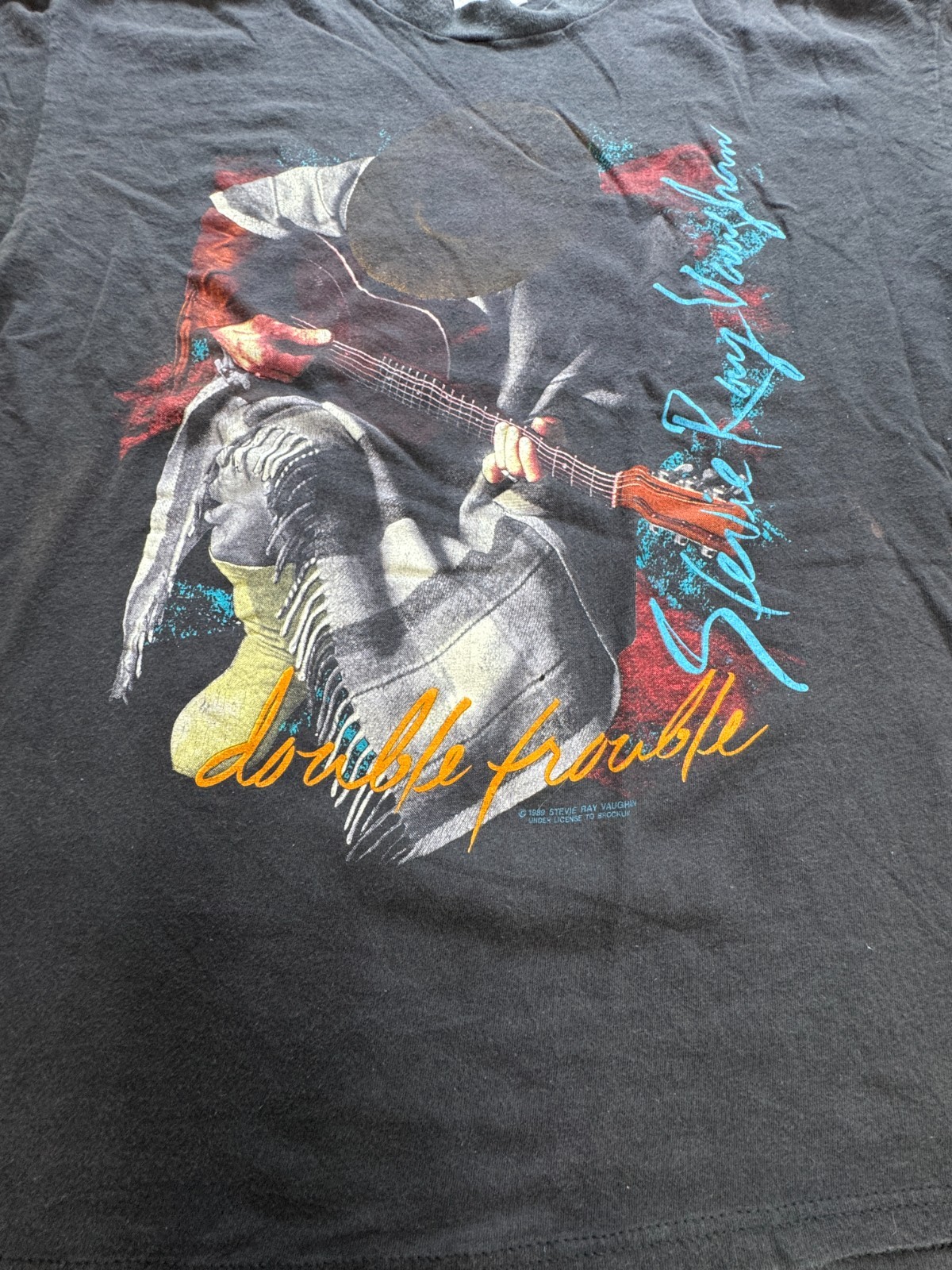 1989/90 Stevie Ray Vaughan Double Trouble Band SHIRT LARGE BROKUM 21×25&Prime; IN STEP