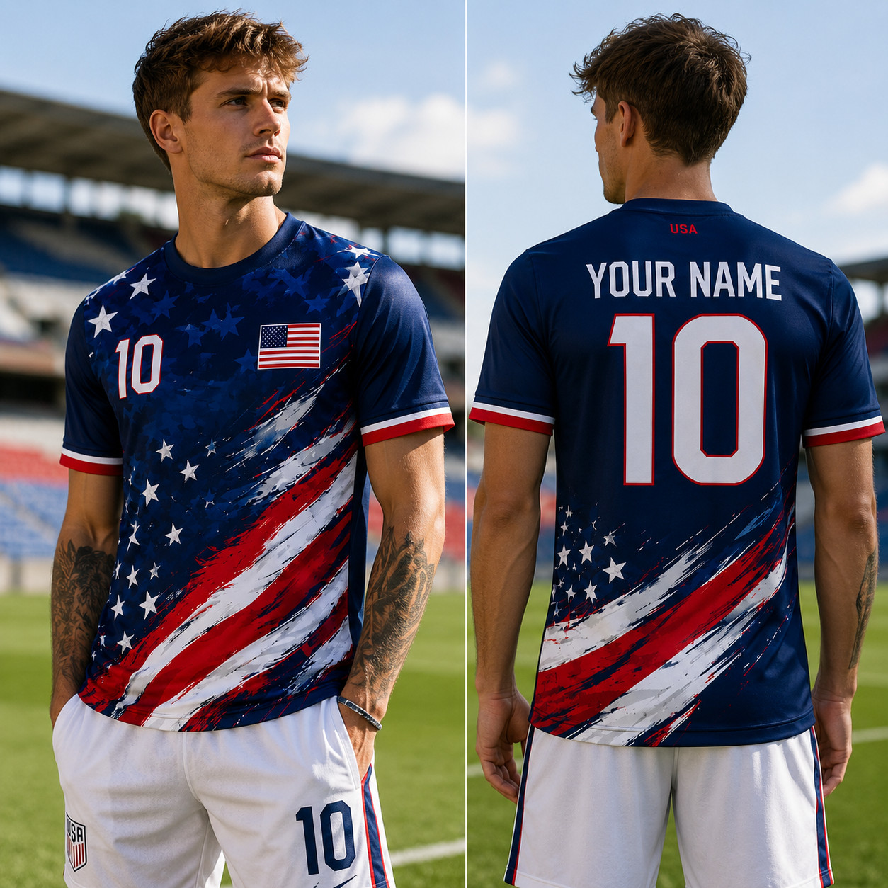 Custom USA Football Jersey Patriotic Soccer Shirt Personalized Name Number