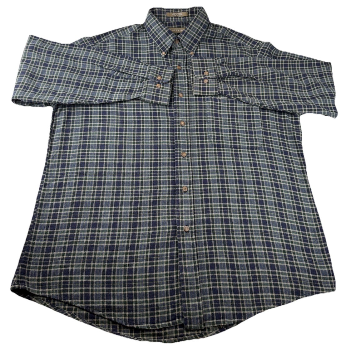 Mens Outdoors Long Sleeve Flannel Blue Plaid Shirt Sz L Button Down