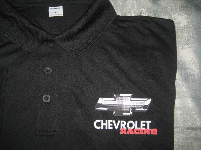 Men&rsquo;s Polo golf style collared black 3 button Chevrolet Racing design shirt New