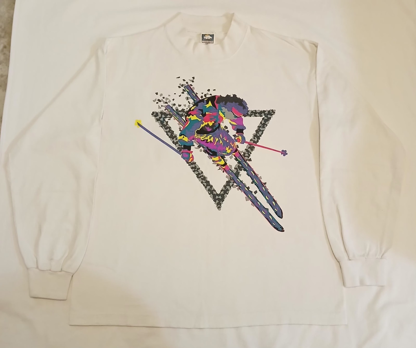 Vintage Andrew Carson T-Shirt XL Mens White High Neck Skiing Snow Sport 1991 USA