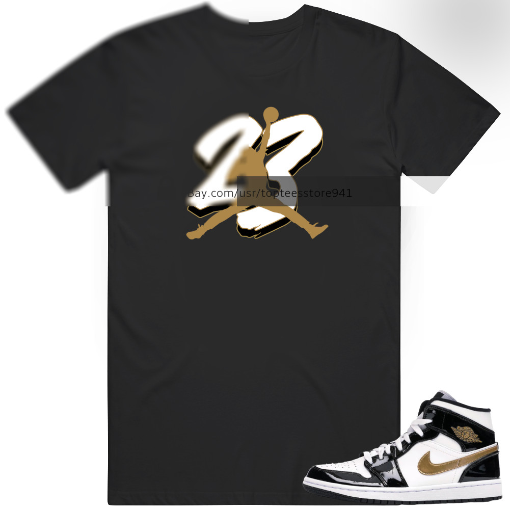 Shirt To Match Air Jordan 1 Mid Patent Black White Gold Men
