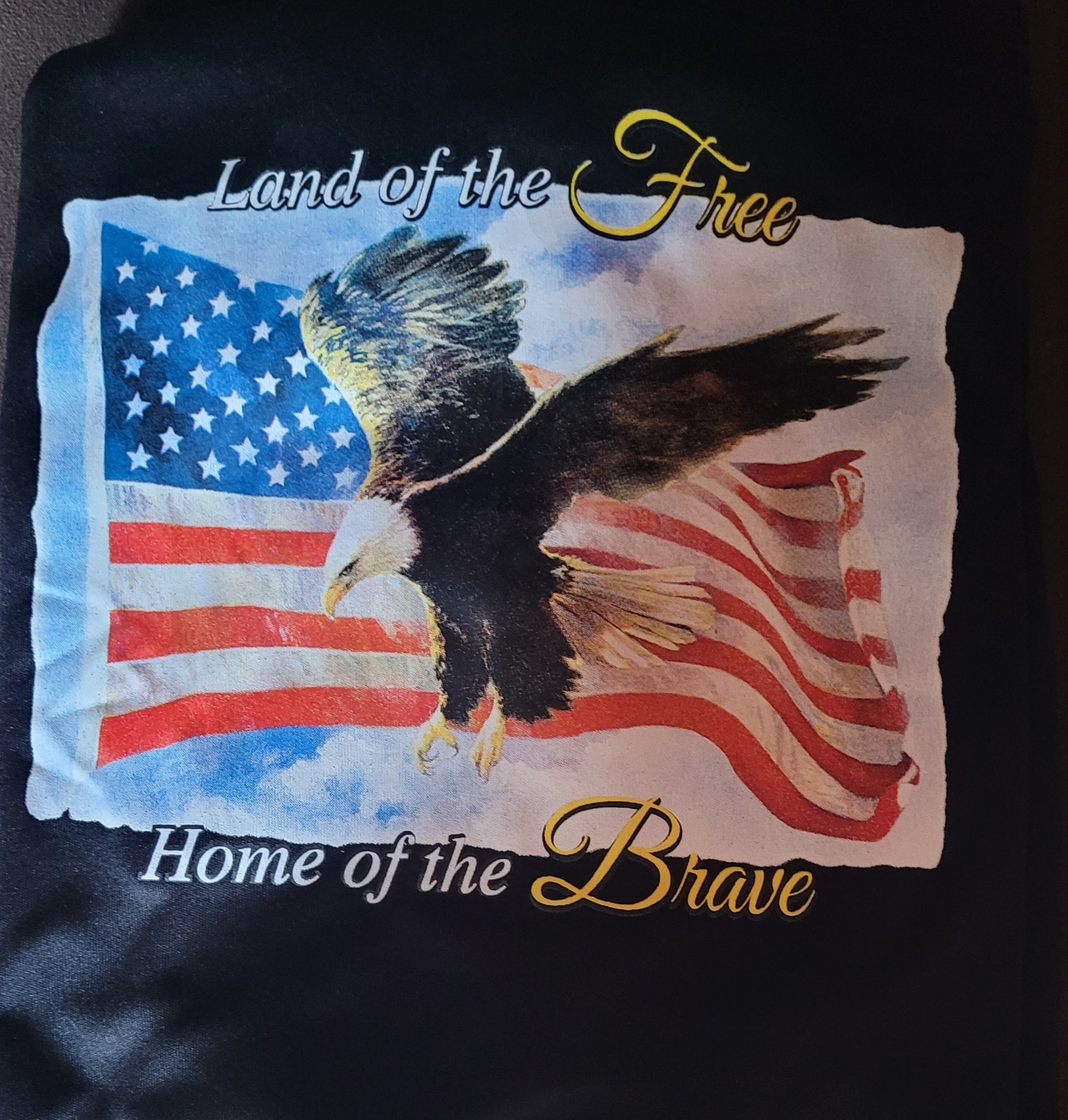 LAND OF THE FREE HOME OF THE BRAVE MEN&rsquo;S SIZE LARGE Black Shirt Long Sleeve