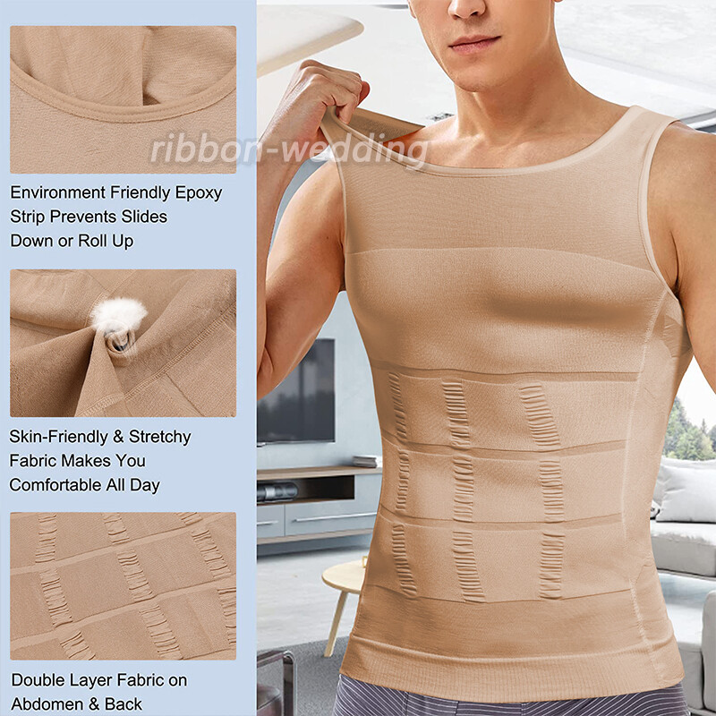 Gynecomastia Compression Shirts for Men White Tank Top Fajas Hombres Body Shaper