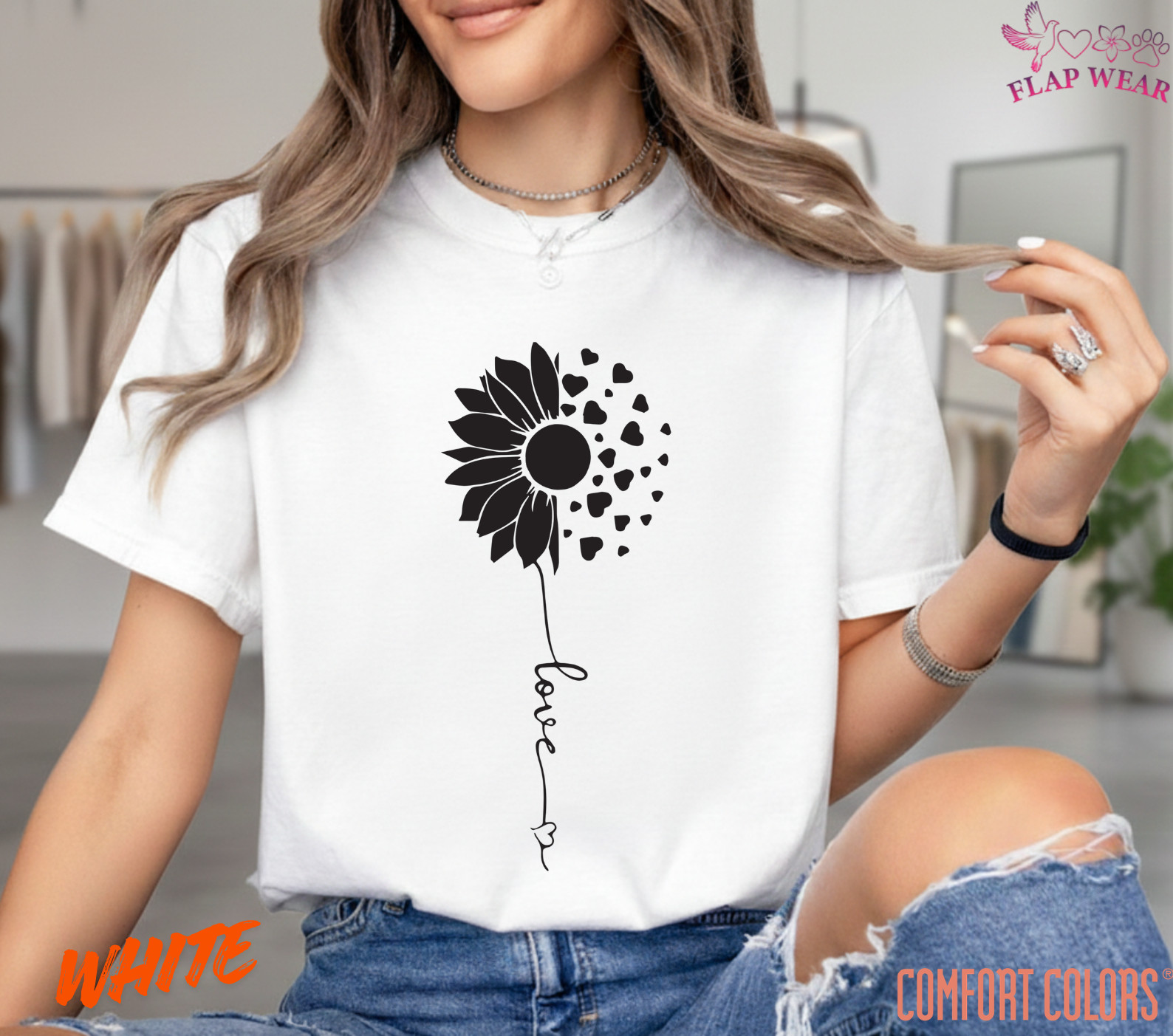 Unisex Sunflower Heart Love T shirt Men T shirt Women valanity day Romantic