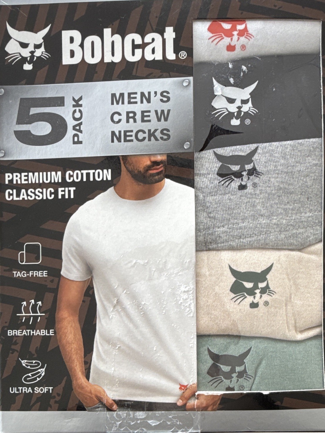 Bobcat Men&rsquo;s 5-Pack Crew Neck T-Shirts S Classic Fit Tagless Breathable