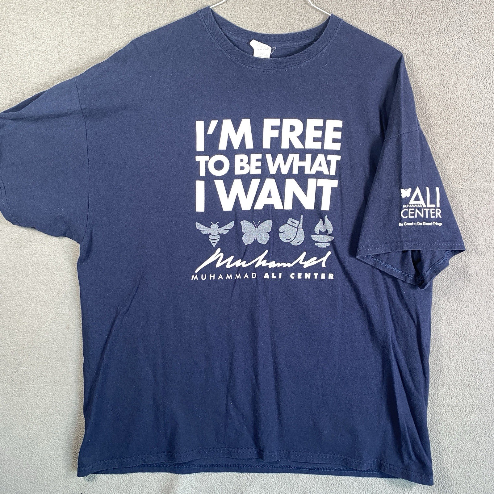 Muhammad Ali Center Shirt Mens 2XL Blue Tee XXL Crew Neck T-Shirt