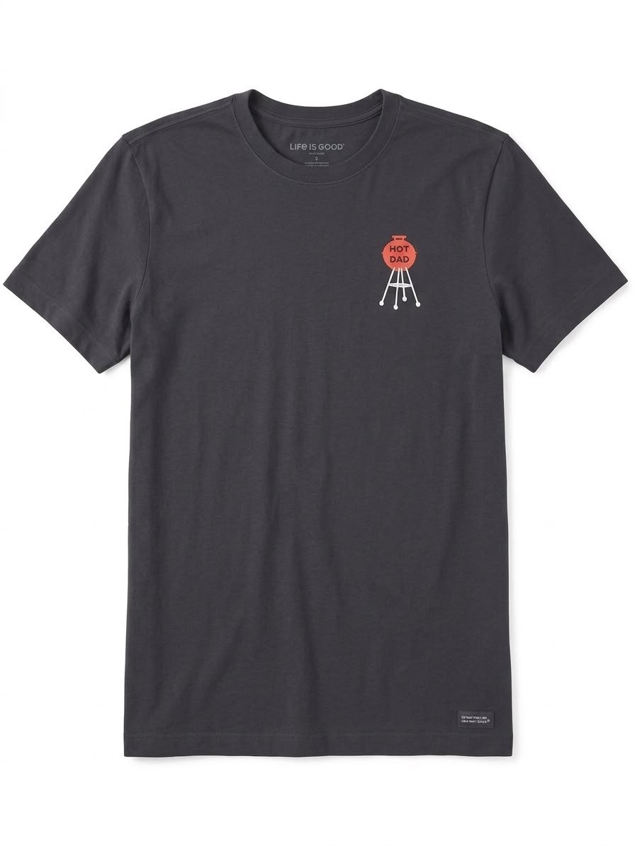 Life Is Good Hot Dad BBQ Grill Charcoal Gray T-Shirt Mens Size L Short Sleeve