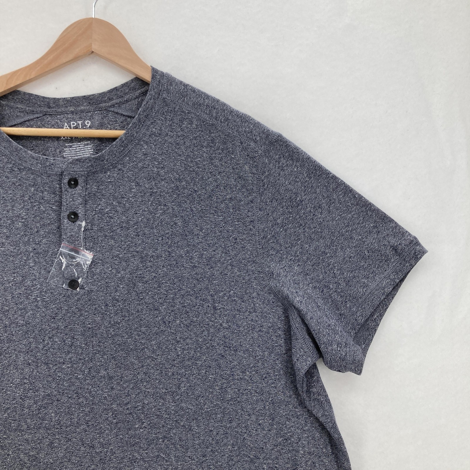 APT.9 Shirt Mens 2XL Gray Heather Premier Flex Short Sleeve Henley Tee Stretch