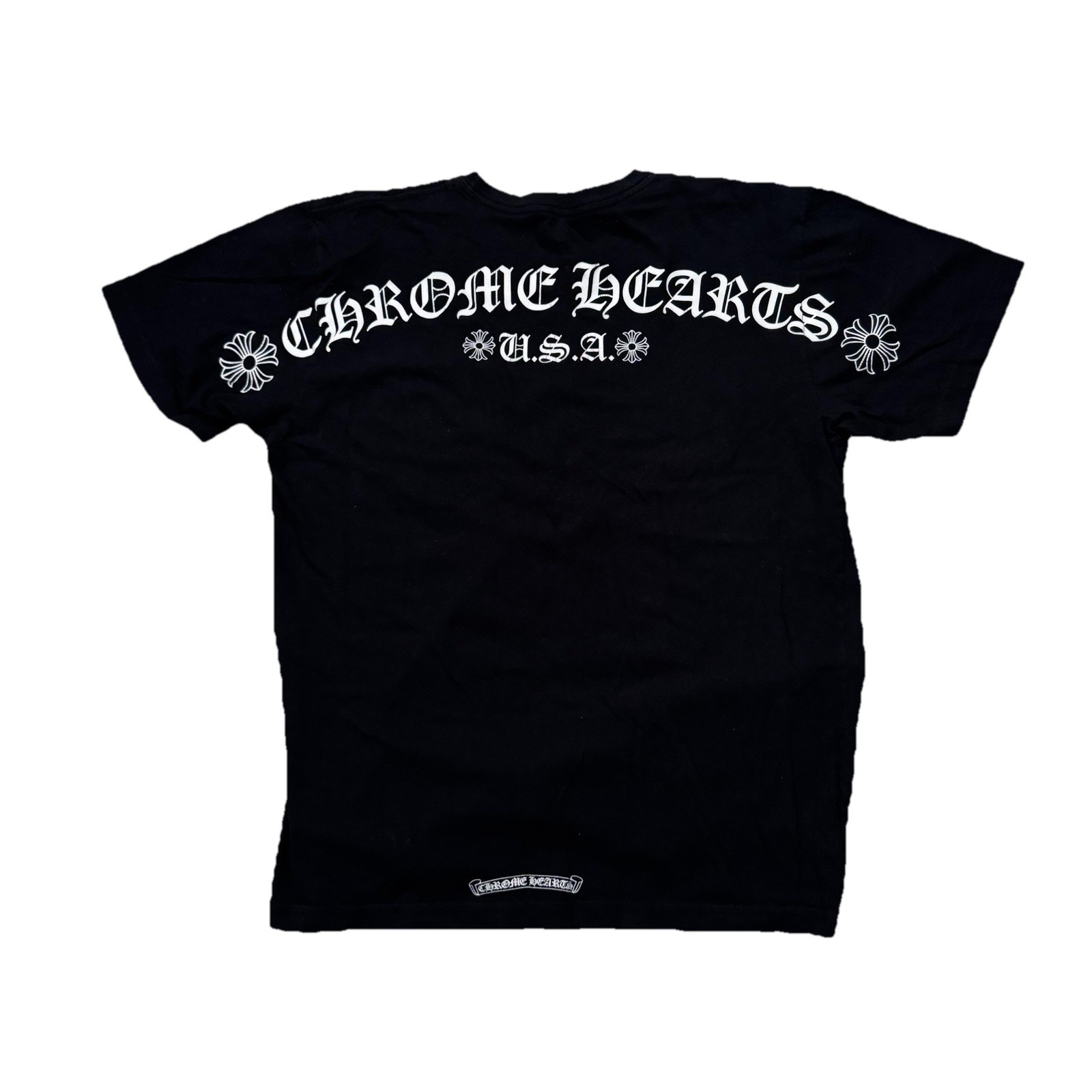 Mens Chrome Hearts USA Black Scroll Pocket T Shirt Size Large