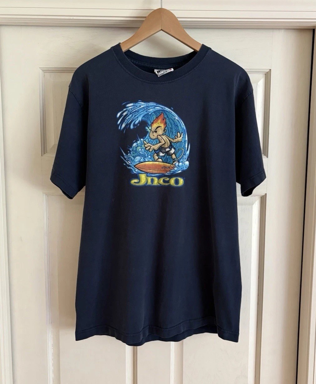 Vintage 90’s JNCO Flamehead Surf Navy Skate Streetwear Tee Size XL