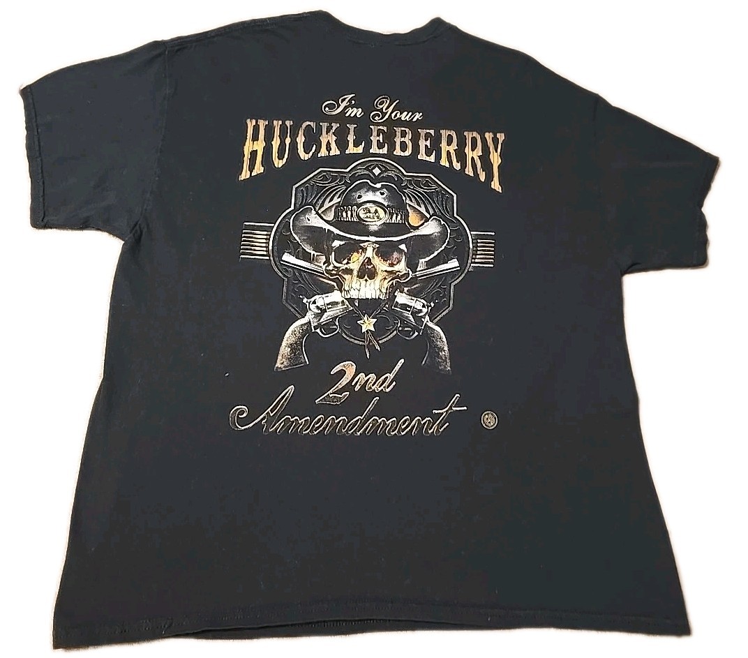 Gildan Black Mens Tshirt XL I Am Your Huckleberry 2nd Amendment Pistol T-Shirt
