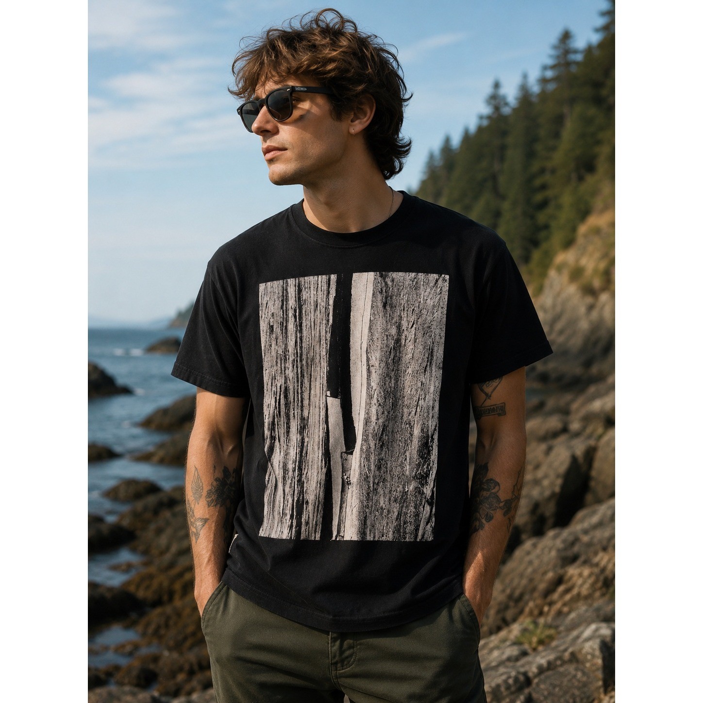 Patagonia Mens XL Organic Cotton Black Nature Graphic Tee Minimalist Gorpcore