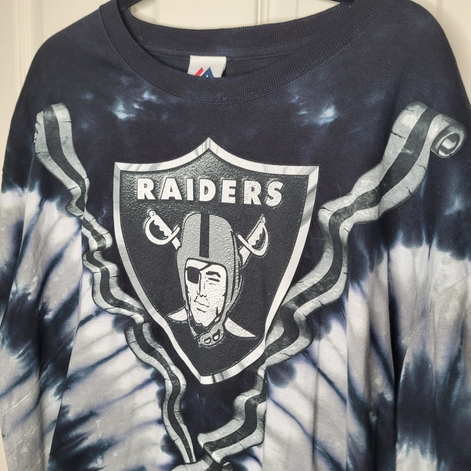 Vintage 90s Oakland Raiders Majestic Tie Dye Shirt Mens Sz XL Front/Back Logo