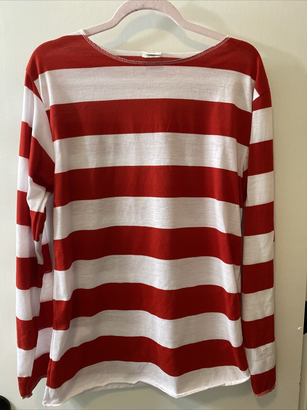 Spirit Halloween Where&rsquo;s Waldo Shirt Mens Size S/M Red/White Striped Full Sleeve