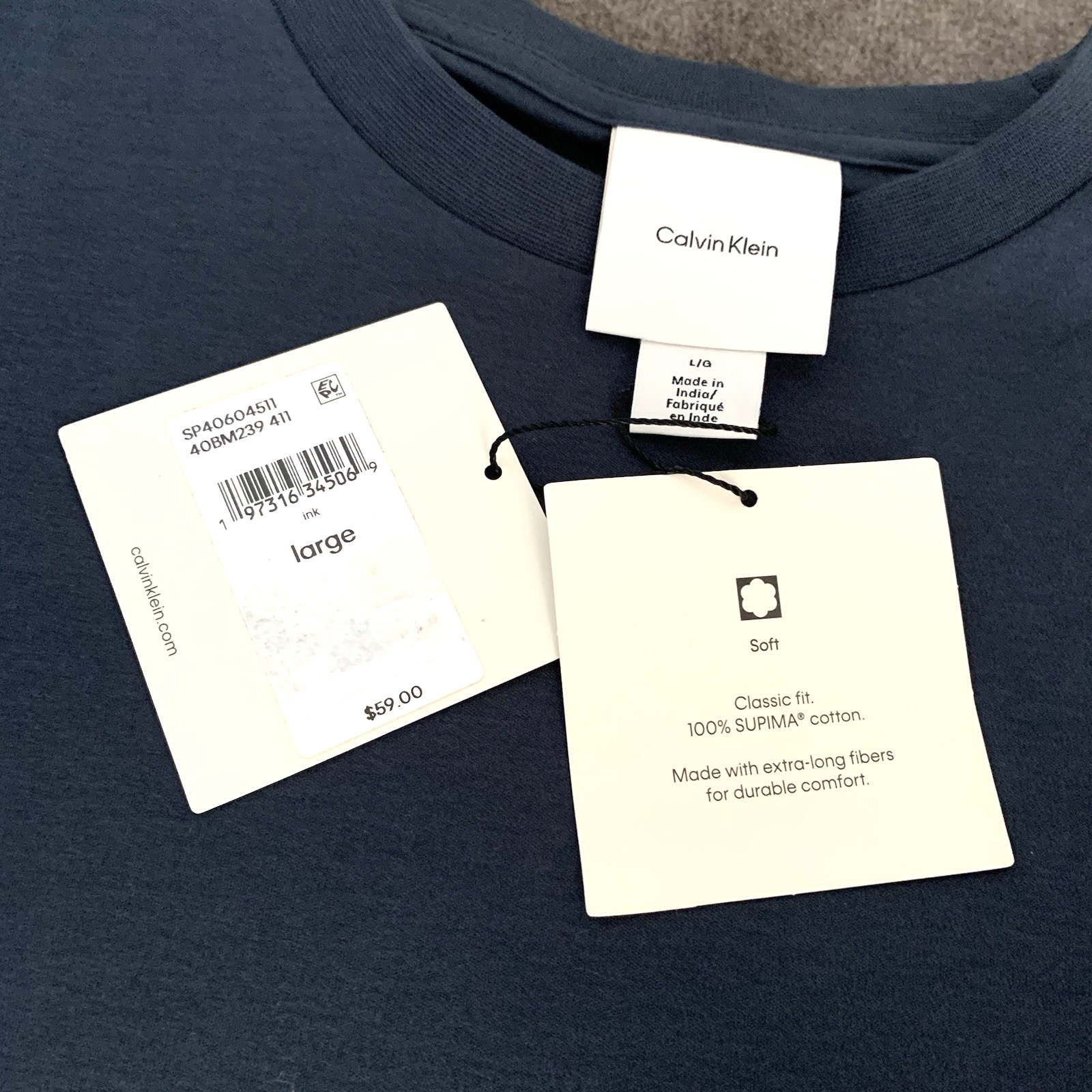Calvin Klein Mens L Short-Sleeve Supima Cotton Soft Interlock T-Shirt Ink Blue