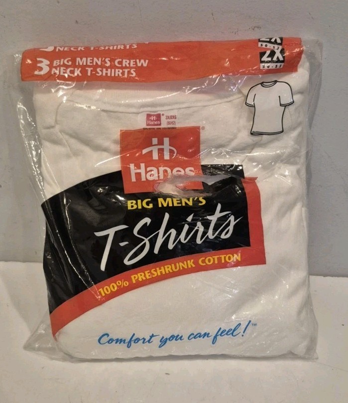 Vintage 1997 Hanes Men&rsquo;s Comfort Size 2 X Pack of 3 Crew Neck T Shirts White