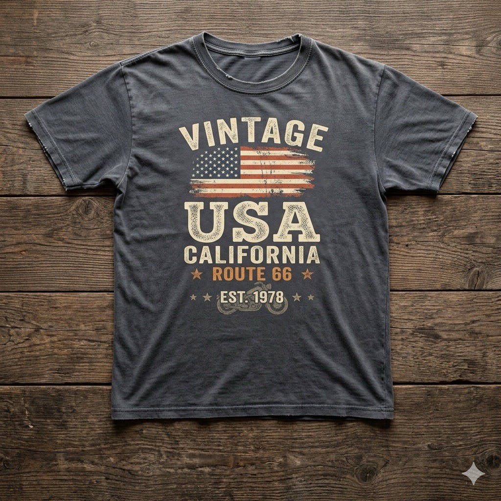 Vintage Style USA Flag T-Shirt California Graphic Tee Retro Distressed Look Men