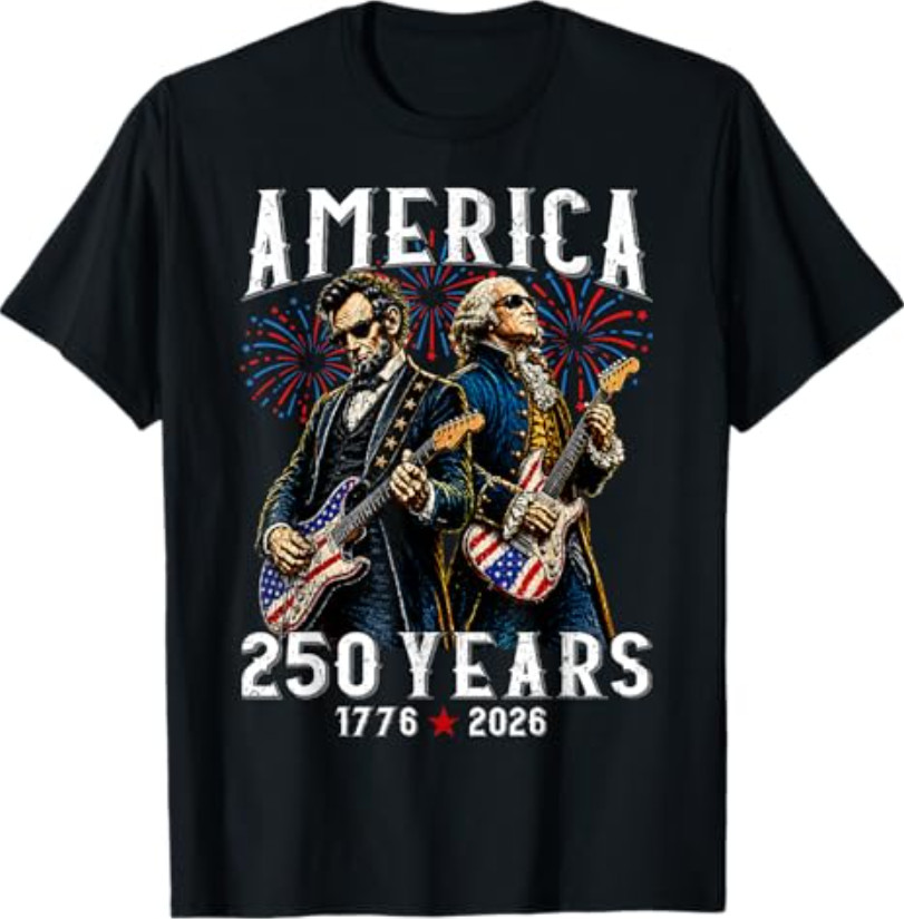 George Washington Abe Lincoln Playing Guitar 250th America T-Shirt