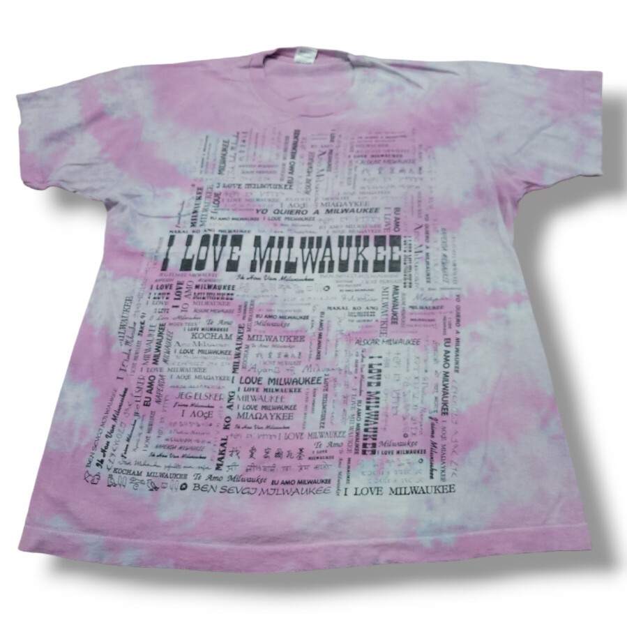 Vintage Fruit Of The Loom Shirt Size XL « I Love Milwaukee » Graphic Tee Tie-Dyed