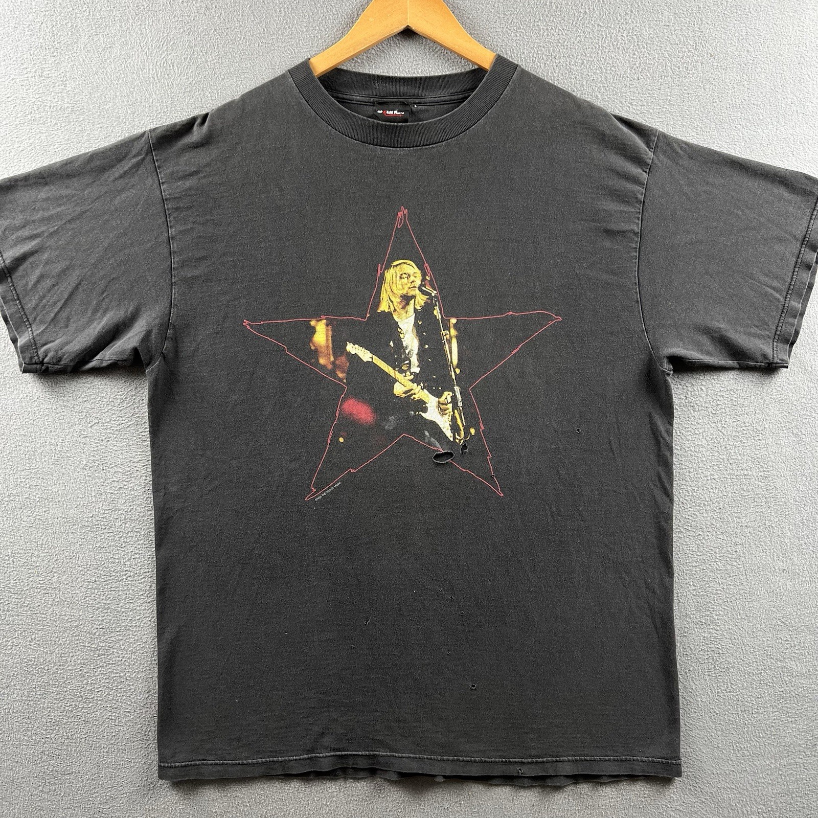 Vintage Kurt Cobain Shirt Mens XL Black Faded 90s Grunge GIANT Tag End Of Music