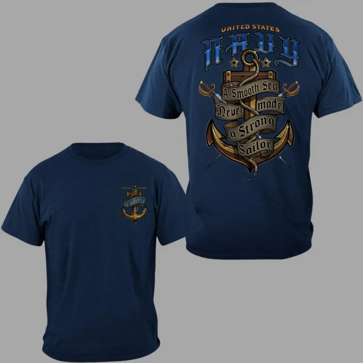 U.S. Navy Strong Sailor T-shirt, Anchor and Banner Quote Graphic 2 Sides